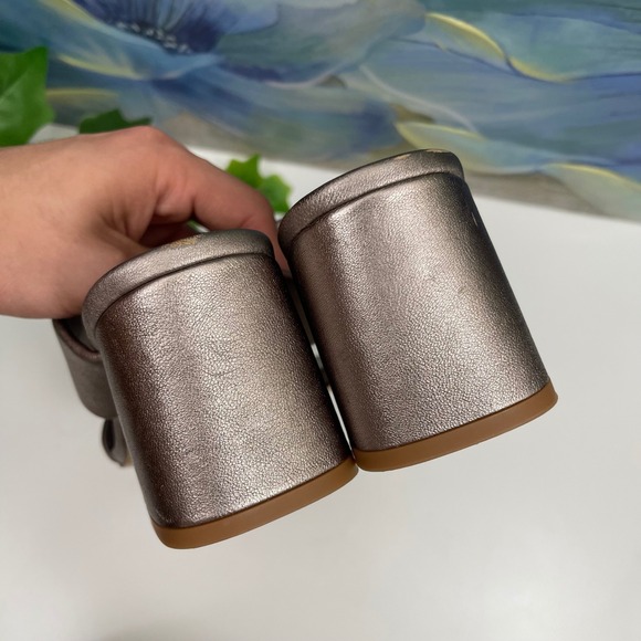 Pedro Garcia Isela Metallic Taupe Block Heel Sandals Size 38.5 / US 8.5 - Picture 9 of 15